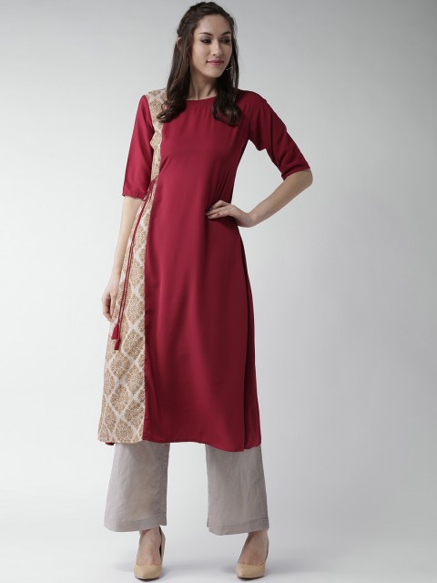 

GERUA Women Maroon Crepe Printed A-Line Kurta