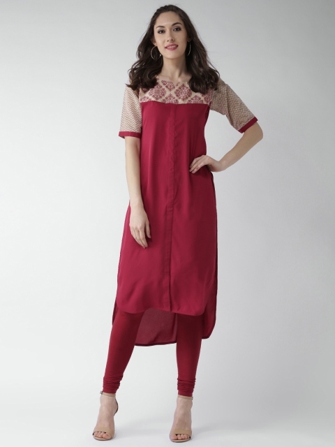 

GERUA Women Maroon & Beige Solid Straight Kurta