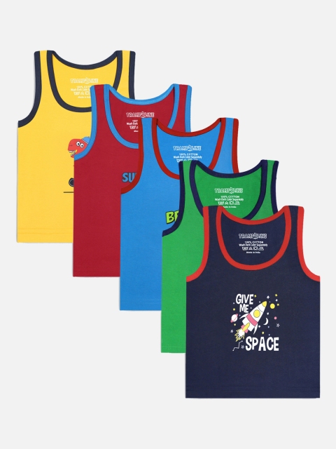 

Trampoline Boys Pack Of 5 Printed Cotton Innerwear Vests, Yellow