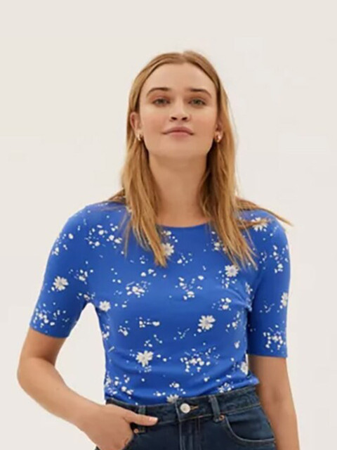 

Marks & Spencer Women Blue Floral Print Top