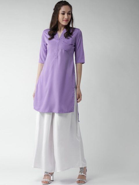

GERUA Women Lavender Crepe Solid High-Low Straight Kurta