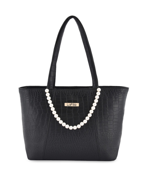 

LaFille Black Textured PU Structured Handheld Bag