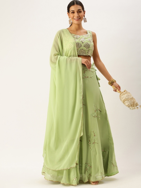 

DIVASTRI Green Embroidered Semi-Stitched Lehenga & Unstitched Blouse With Dupatta, Lime green