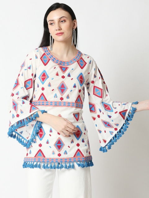 

Aanyor White Geometric Embroidered Pure Cotton Top