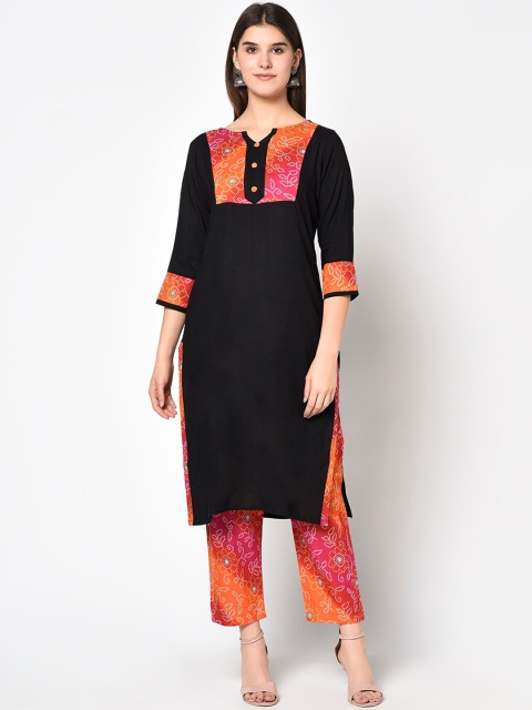 

ERISHA Women Black Yoke Design Panelled Kurta with Trousers & With Dupatta