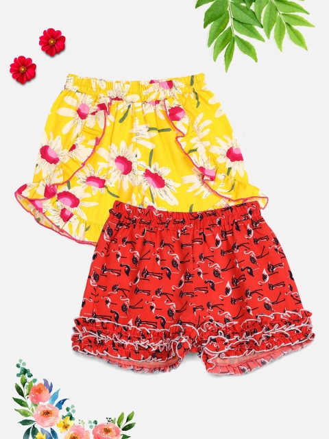 

Cutiekins Girls Yellow Floral Printed Shorts