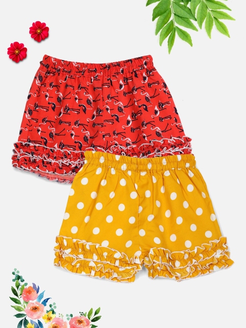 

Cutiekins Girls Set Of 2 Red & Yellow Floral Printed Shorts