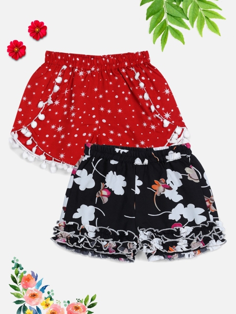 

Cutiekins Girls Pack Of 2 Red & Black Floral Printed Shorts