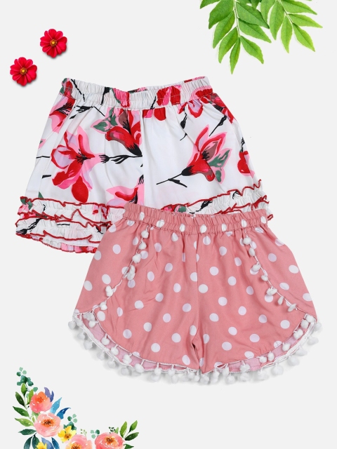 

Cutiekins Girls White & Peach Set of 2 Floral Printed Shorts