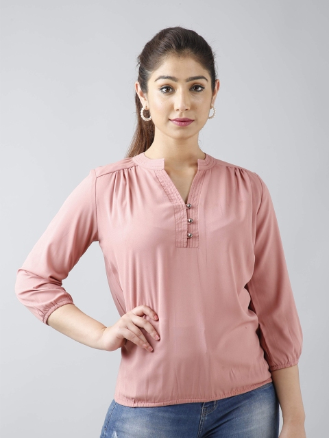 

Fab Star Pink Mandarin Collar Blouson Top