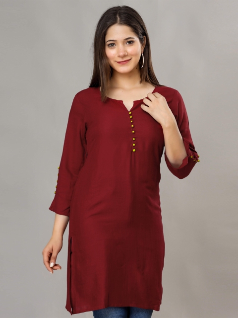 

Fab Star Maroon Roll-Up Sleeves Longline Top