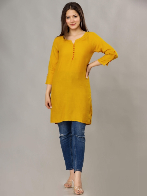 

Fab Star Yellow Roll-Up Sleeves Longline Top