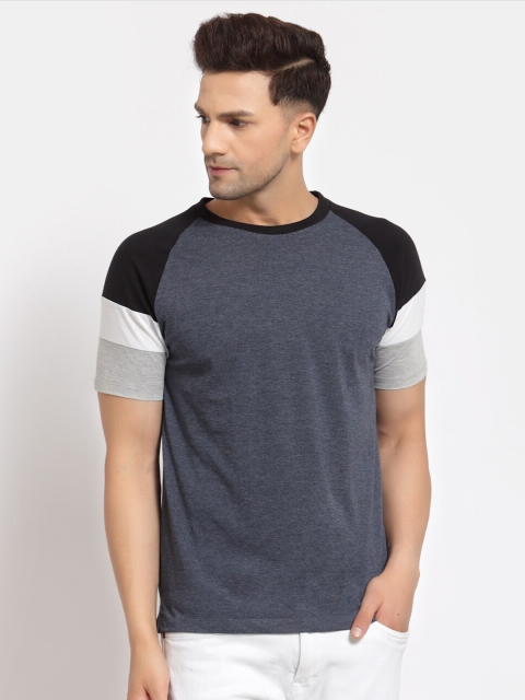 

Kalt Men Blue & White Colourblocked Monochrome T-shirt