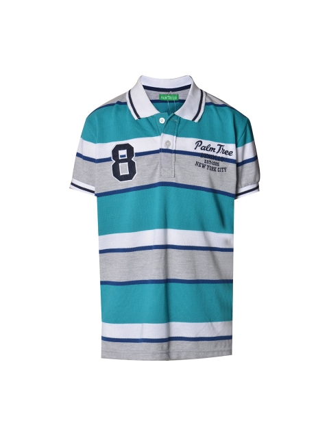 

Palm Tree Boys Blue & Grey Striped Polo Collar T-shirt