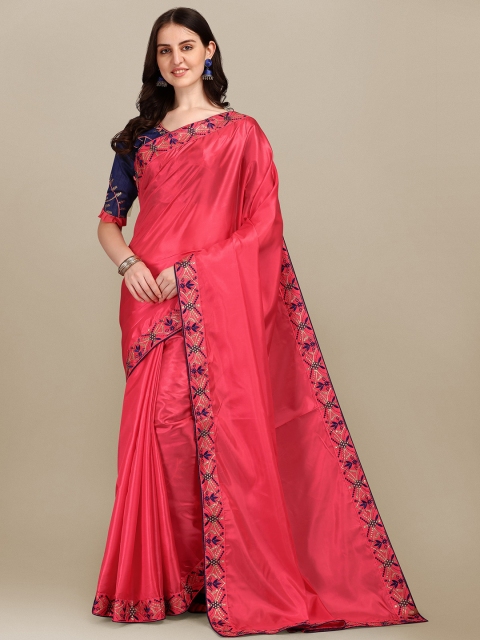 

ZIKARAA Pink & Navy Blue Ethnic Motifs Zari Silk Cotton Saree