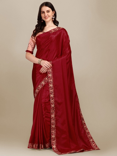 

ZIKARAA Red & Gold-Toned Ethnic Motifs Zari Silk Cotton Saree