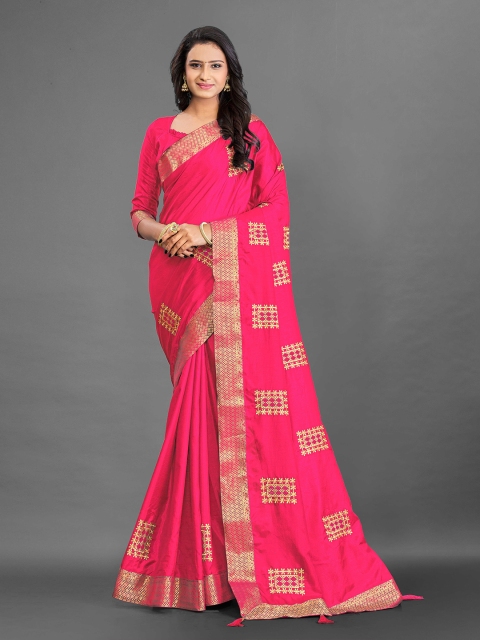 

ZIKARAA Pink & Gold-Toned Ethnic Motifs Silk Cotton Saree
