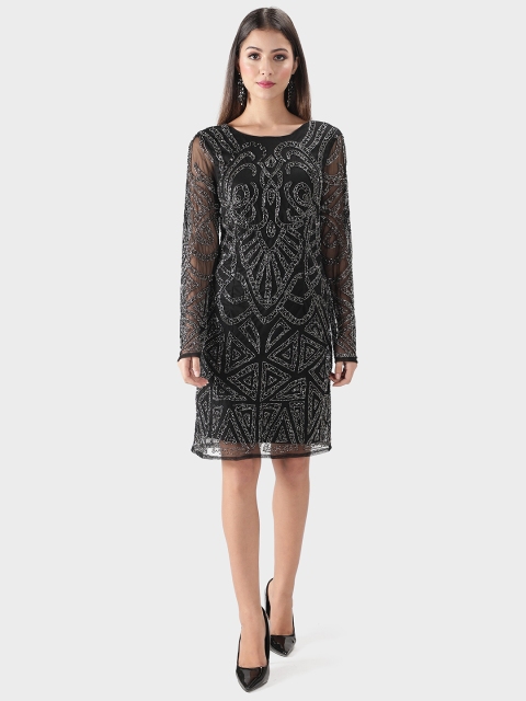 

DEBONATELLA Black & eerie black Georgette A-Line Dress