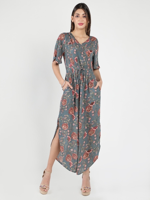 

DEBONATELLA Grey & trooper Floral Crepe Maxi Dress