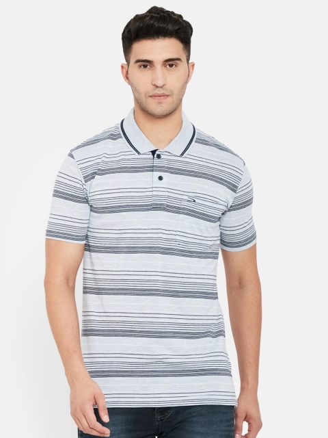 

Duke Men Grey & Black Striped Polo Collar T-shirt