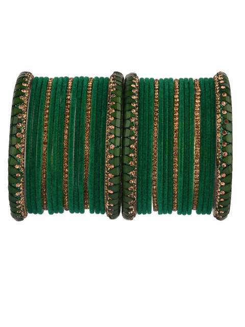 

Efulgenz 34 Pieces Green & Gold-Toned Crystal Velvet Bangle Set