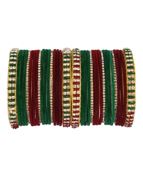 

Efulgenz 34 Pieces Multicolored Velvet Coated Crystal Studded Bangle Set, Maroon