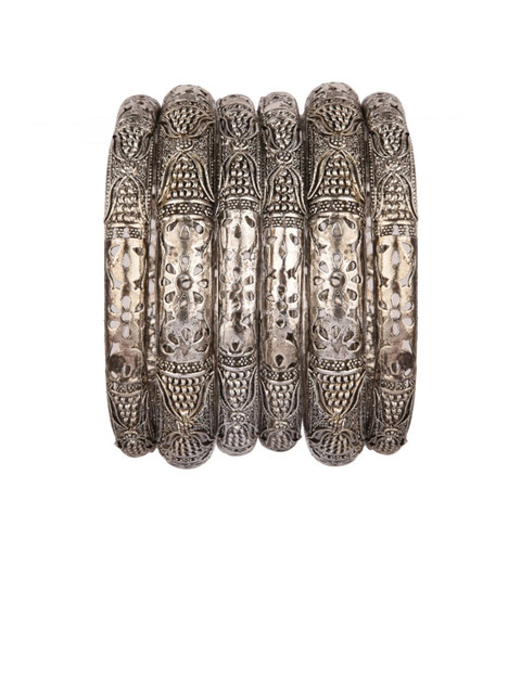 

Efulgenz 6 Pieces Silver-Toned Oxidized Bangles