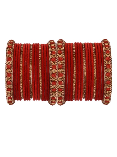 

Efulgenz Set Of 34 Red & Gold-Toned Crystal Studded Antique Bangle