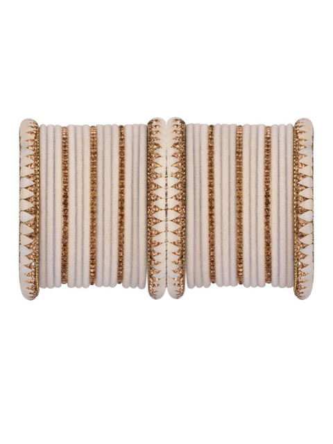 

Efulgenz Women 34 Pieces Off-White & Gold-Toned Crystal Velvet Bangle Set