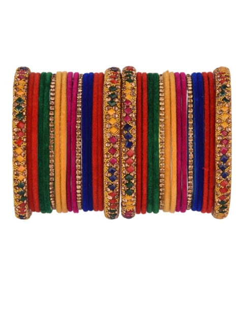 

Efulgenz Women 34 Pieces Multicoloured Crystal Velvet Bangle Set, Multi