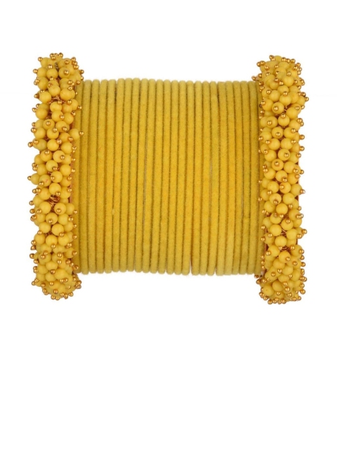 

Efulgenz Set of 26 Yellow Beaded Velvet Bangle