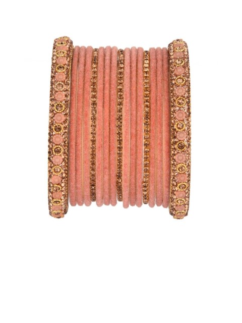 

Efulgenz Women Peach Set of 34 Peach Velvet Crystal Bangle