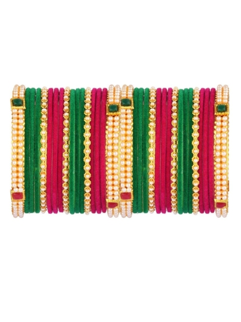 

Efulgenz Red & Green 34 Piece Crystal Velvet Bangle
