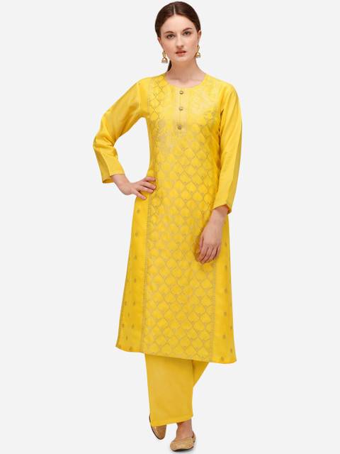 

Seerat Women Yellow Thread Work Pure Silk Kurta with Palazzos