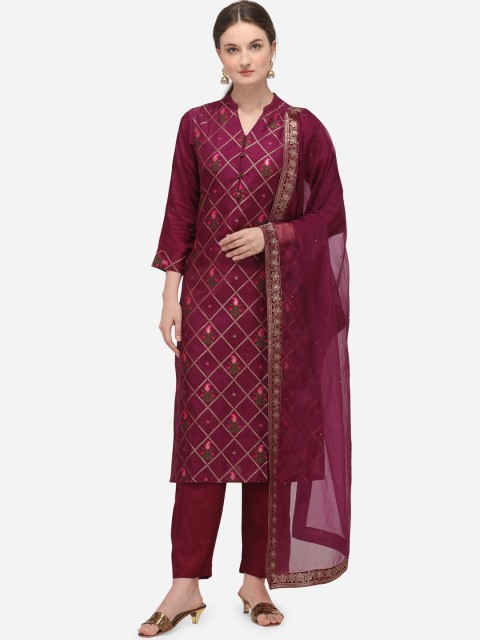

Seerat Women Purple Bandhani Thread Work Pure Silk Kurta with Trousers & With Dupatta