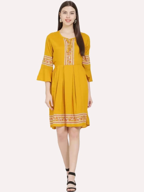 

KEX Yellow Ethnic Motifs Dress