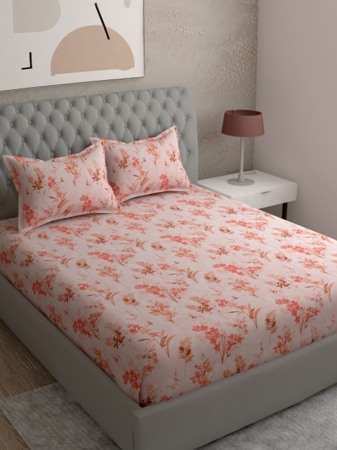 

EverHOME Peach-Coloured Floral King Bedsheet with 2 Pillow Covers