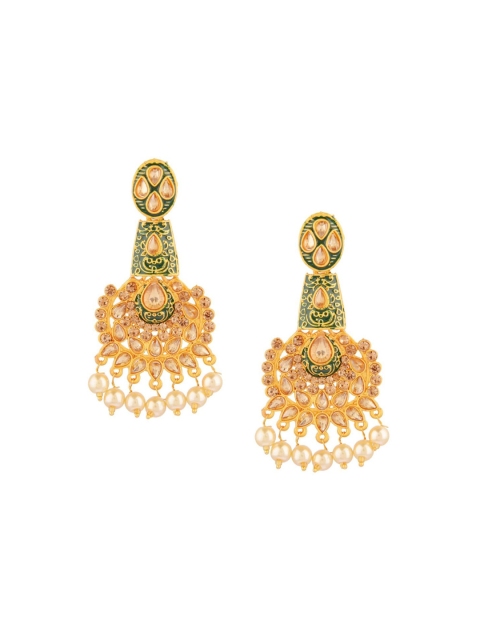 

Efulgenz Green & Gold-Toned Floral Drop Earrings