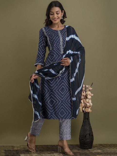 

JAIPUR FASHION MODE Women Blue Embroidered Kurta with Trousers & Dupatta