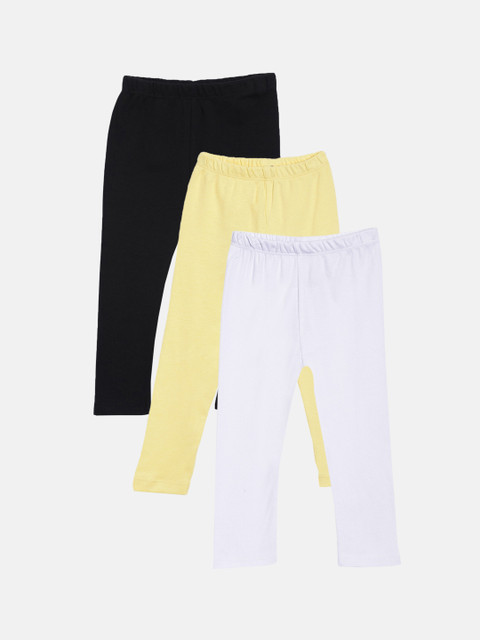 

Kryptic Girls Pack Of 3 Yellow & Black Solid Ankle Length Pure Cotton Leggings