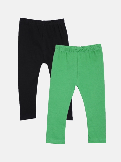 

Kryptic Girls Pack Of 2 Black & Green Solid Pure Cotton Ankle-Length Leggings