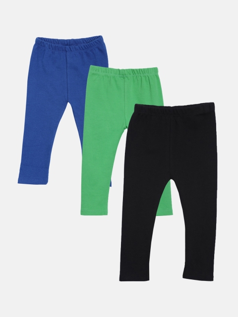 

Kryptic Girls Pack of 3 Solid Pure Cotton Ankle-Length Leggings, Green