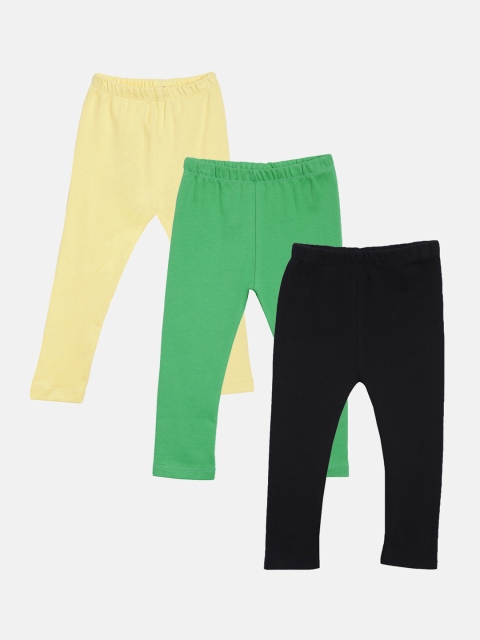 

Kryptic Girls Pack Of 3 Solid Yellow, Green, Black Pure Cotton Ankle-Length Leggings