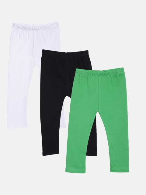 

Kryptic Girls Pack Of 3 Solid Pure Cotton Ankle-Length Leggings, Green