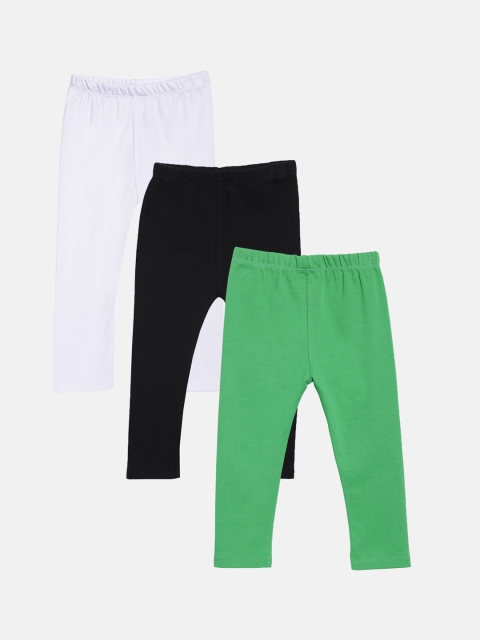 

Kryptic Girls Pack Of 3 Green & White Solid Pure Cotton Ankle-Length Leggings