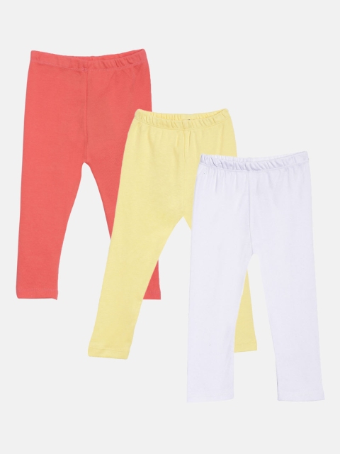 

Kryptic Infant Girls Pack Of 3 Solid Pure Cotton Ankle-Length Leggings, Yellow