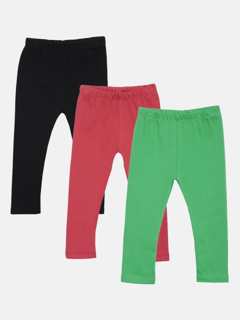 

Kryptic Girls Pack of 3 Solid Ankle-Length Pure Cotton Leggings, Green