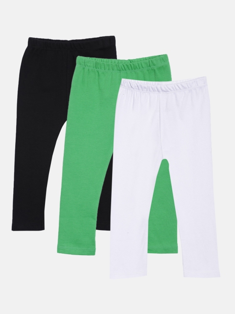 

Kryptic Girls Pack Of 3 Solid Ankle Length Pure Cotton Leggings, Green