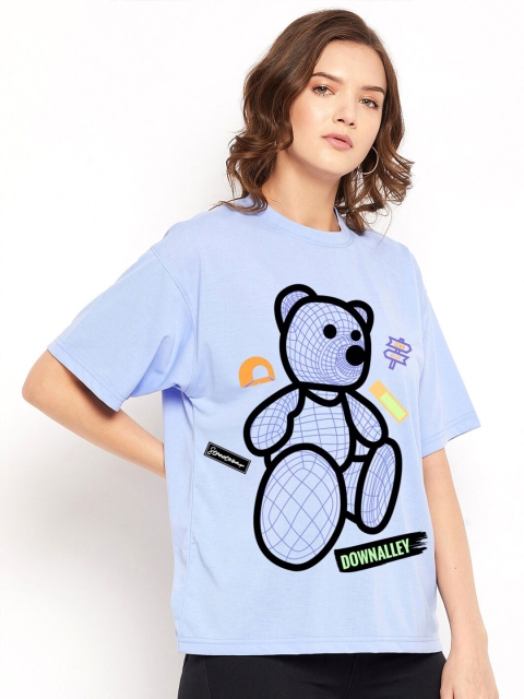 

FRENCH FLEXIOUS Women Blue Printed Loose T-shirt