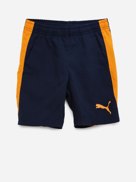 

Puma Boys Navy Blue & Orange Solid ACTIVE ESS Regular Fit Sports Shorts